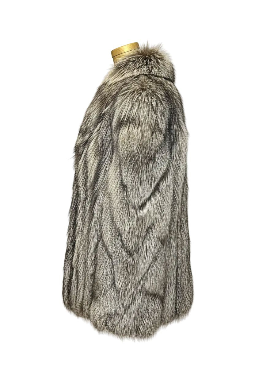 Upcycled Silver Fox Fur Jacket — Wild Long-Hair Fur Jacket Starlight Furs 