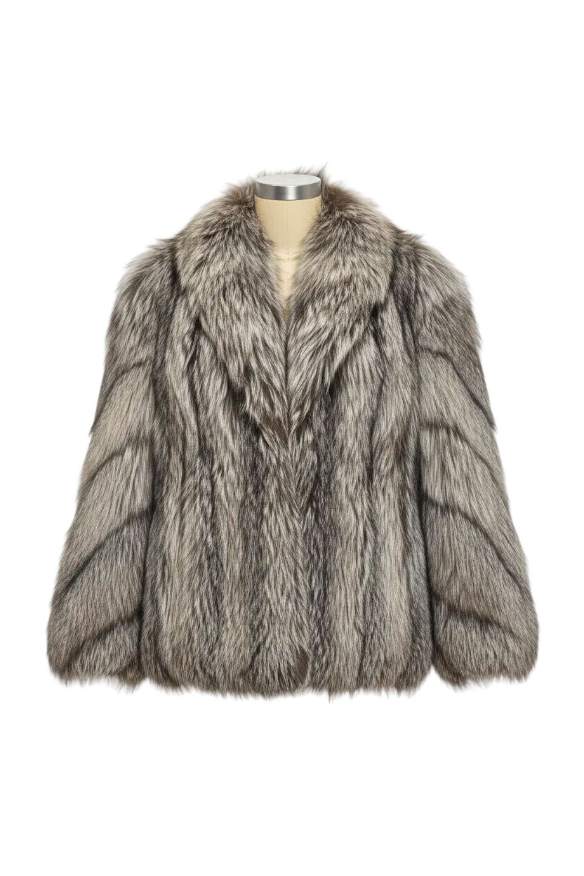 Upcycled Silver Fox Fur Jacket — Wild Long-Hair Fur Jacket Starlight Furs 