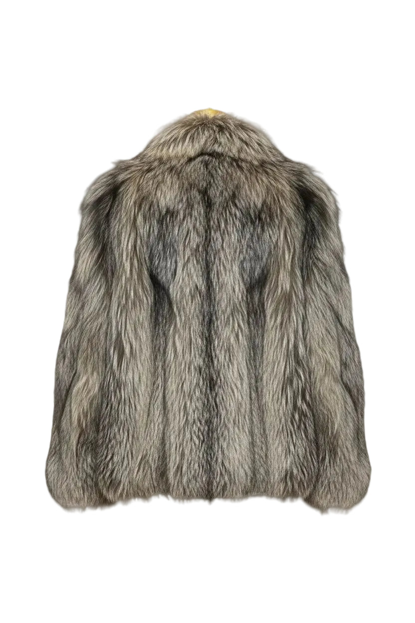 Upcycled Silver Fox Fur Jacket — Wild Long-Hair Fur Jacket Starlight Furs 