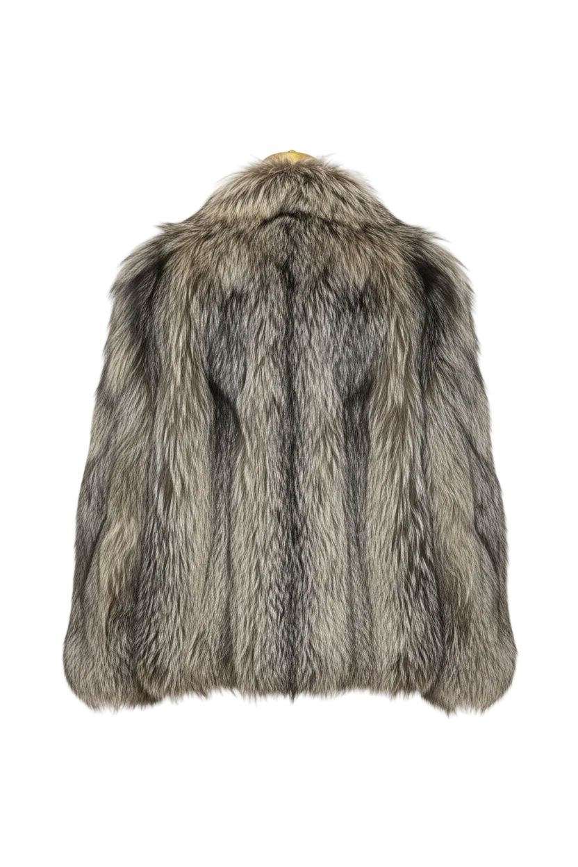 Upcycled Silver Fox Fur Jacket — Wild Long-Hair Fur Jacket Starlight Furs 
