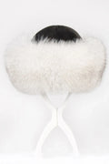 White Fox Russian Hat with Black Leather Cap Fur Hats Starlight Furs 