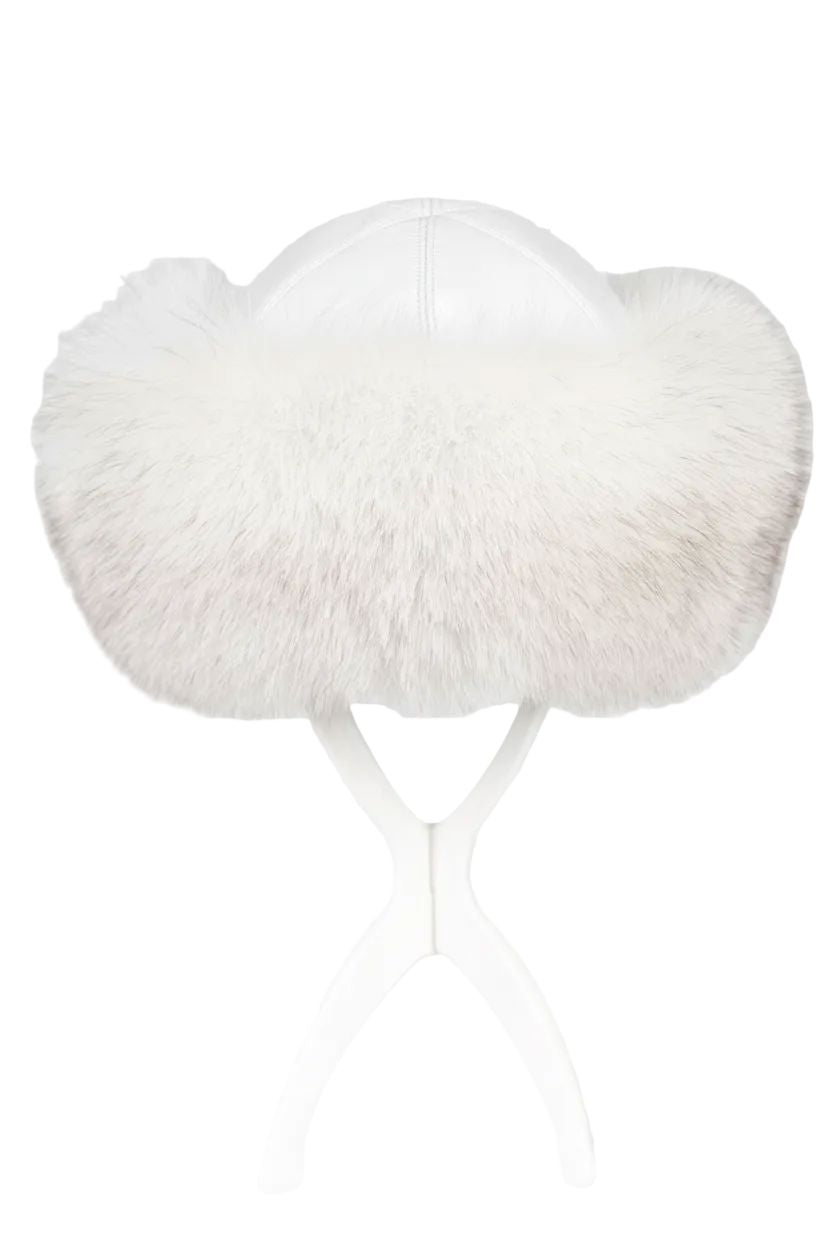 White Fox Russian Hat with White Leather Hat Starlight Furs 