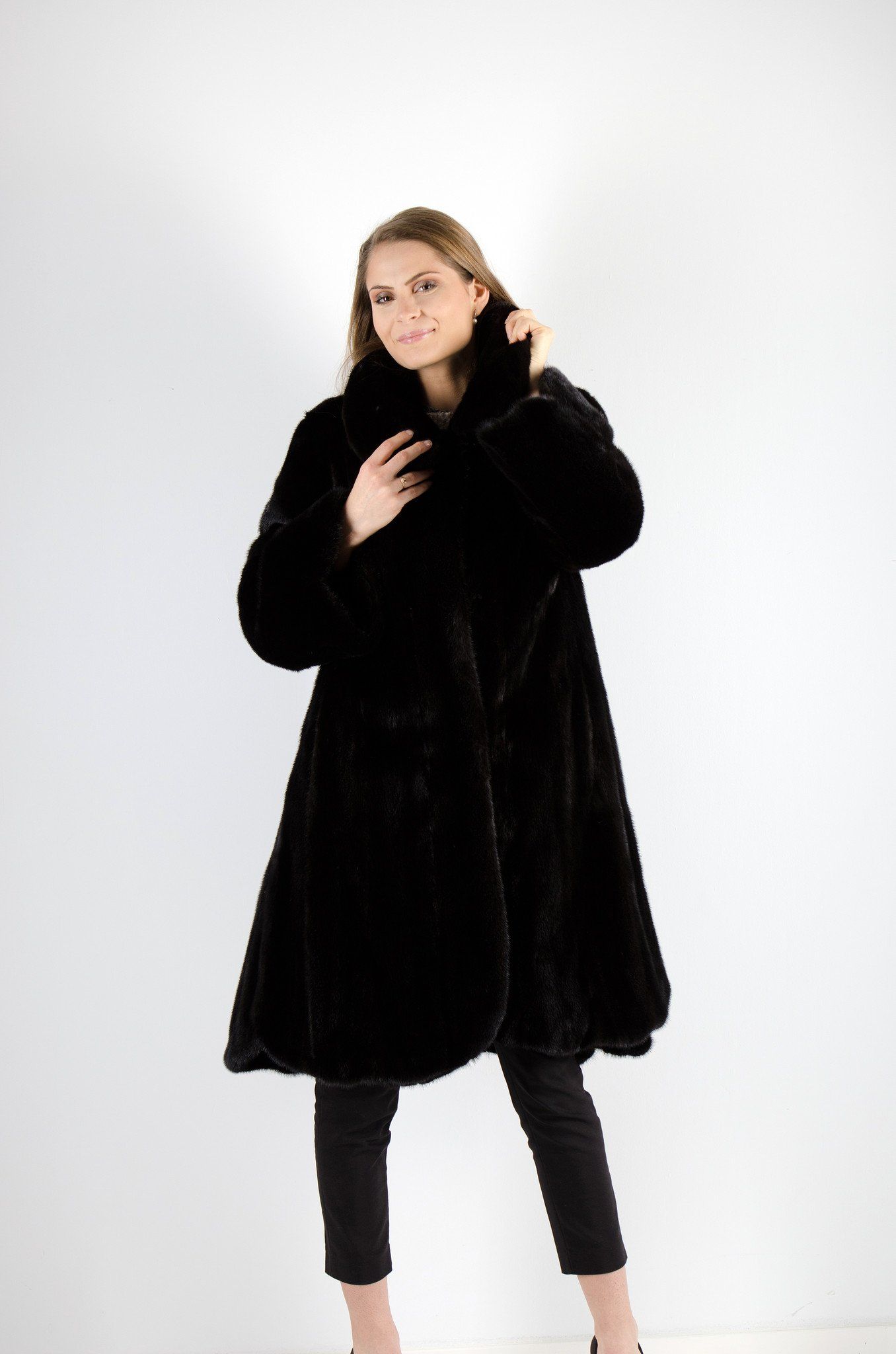 Black mink long coat, luxury fur outerwear by Starlight Furs Montreal 