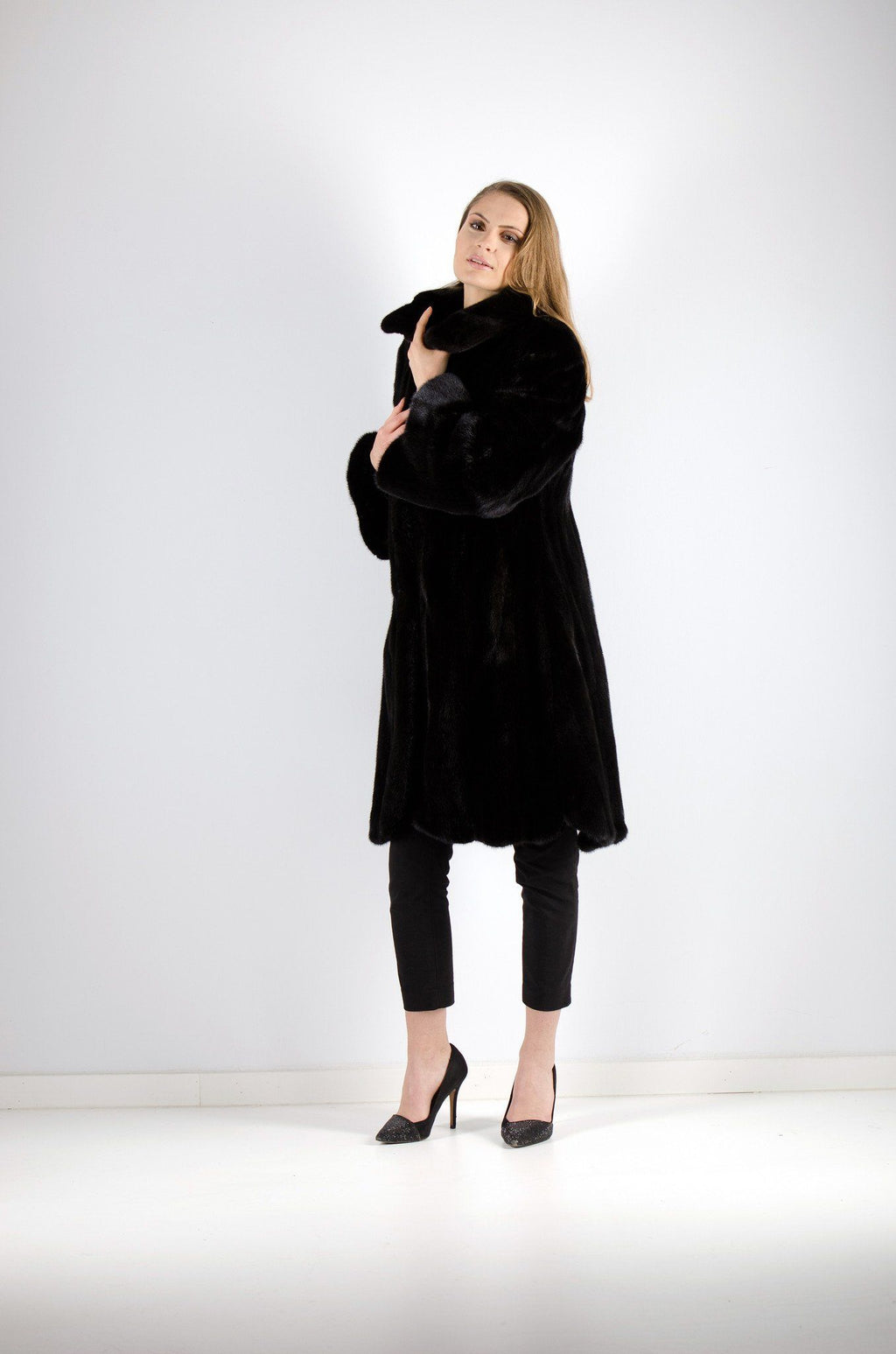 Black mink long coat, luxury fur outerwear by Starlight Furs Montreal 