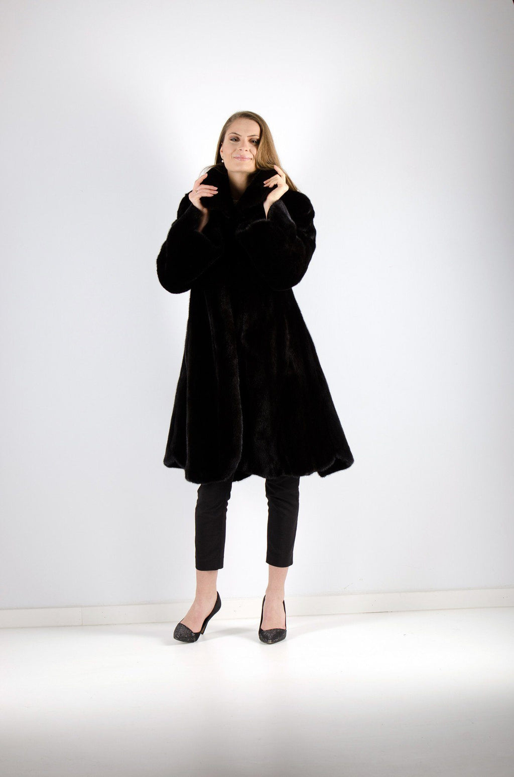 Black mink long coat, luxury fur outerwear by Starlight Furs Montreal 