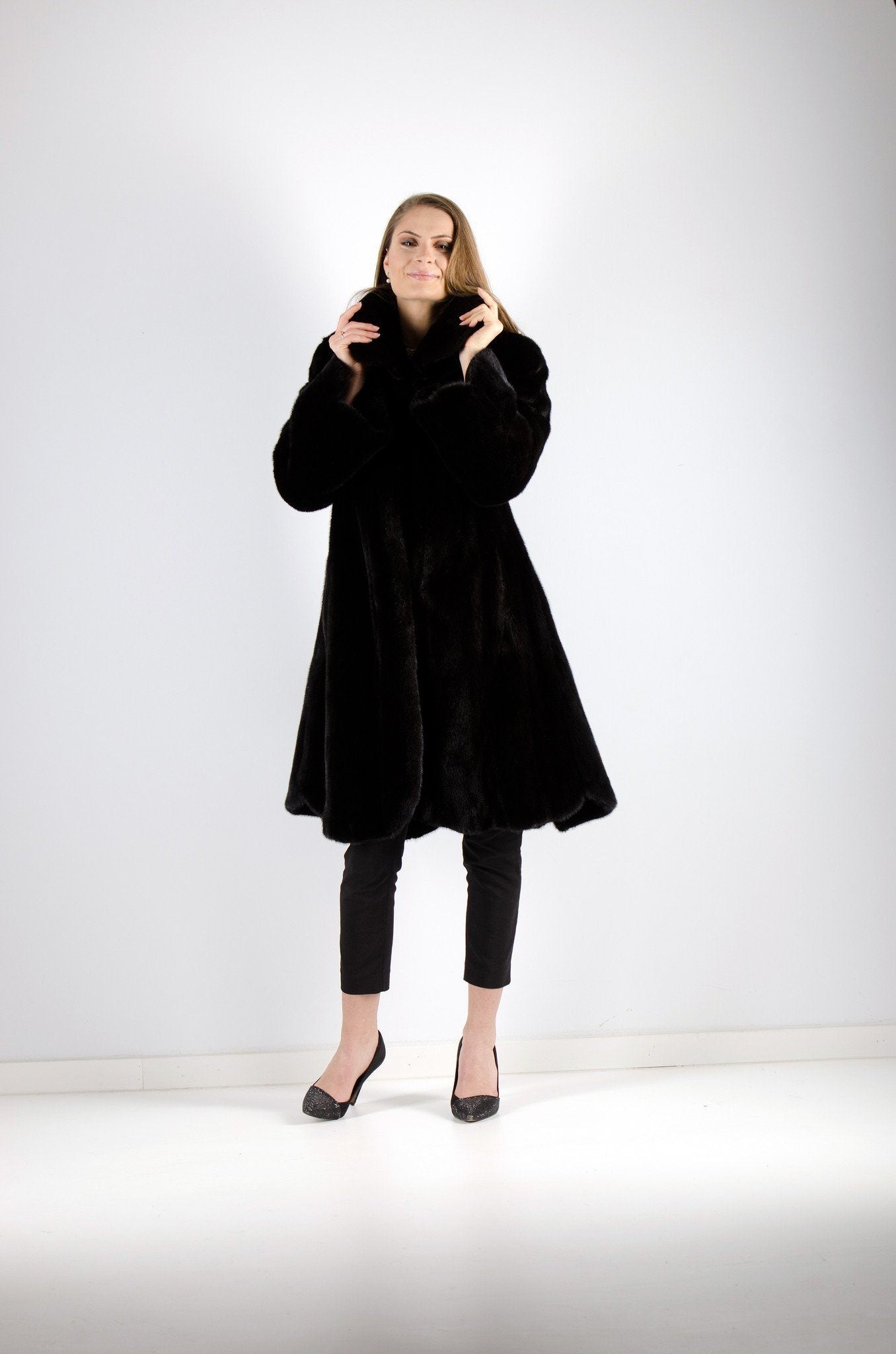 Black mink long coat, luxury fur outerwear by Starlight Furs Montreal 