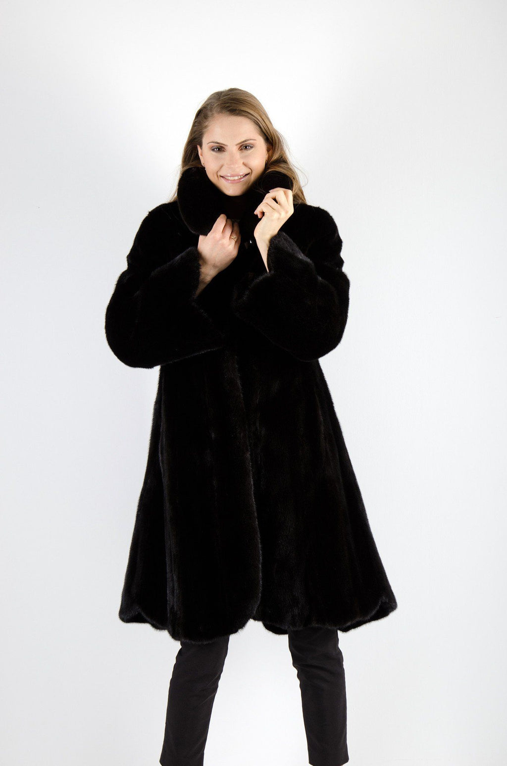 Black mink long coat, luxury fur outerwear by Starlight Furs Montreal 