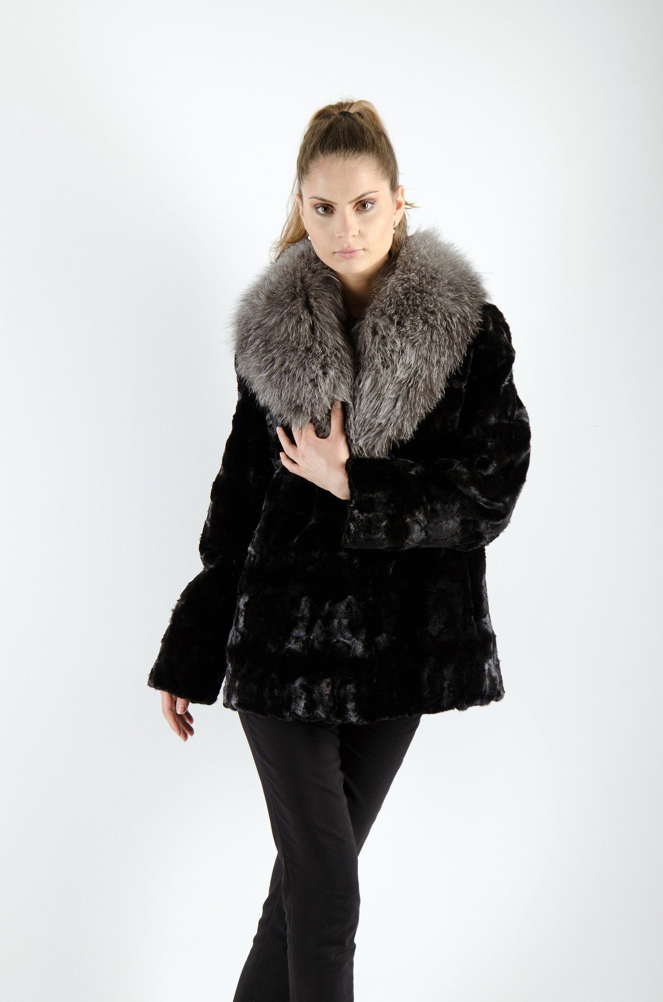 26 | Black Mink Fur Jacket Fox Collar Trim Jackets Starlight Furs 