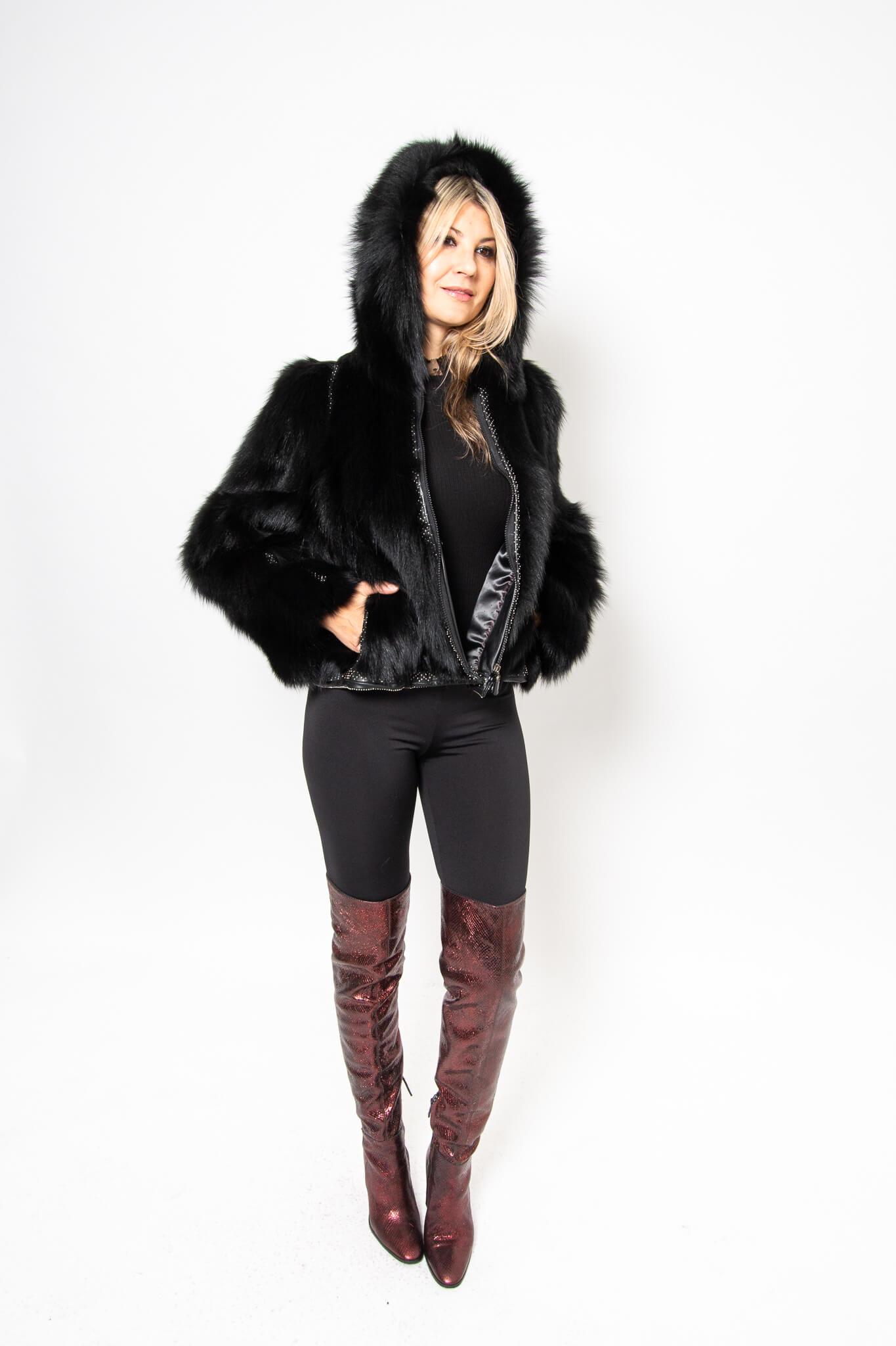 40 | Hooded Fox Fur Short Jacket Jackets Starlight Furs XL 