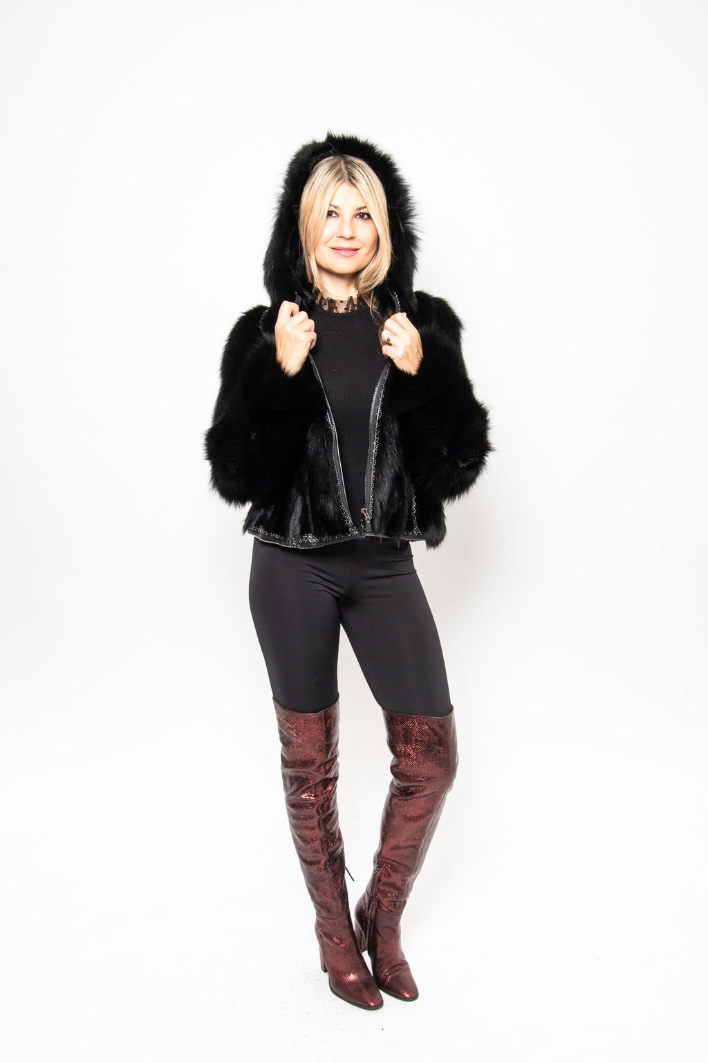 40 | Hooded Fox Fur Short Jacket Jackets Starlight Furs 