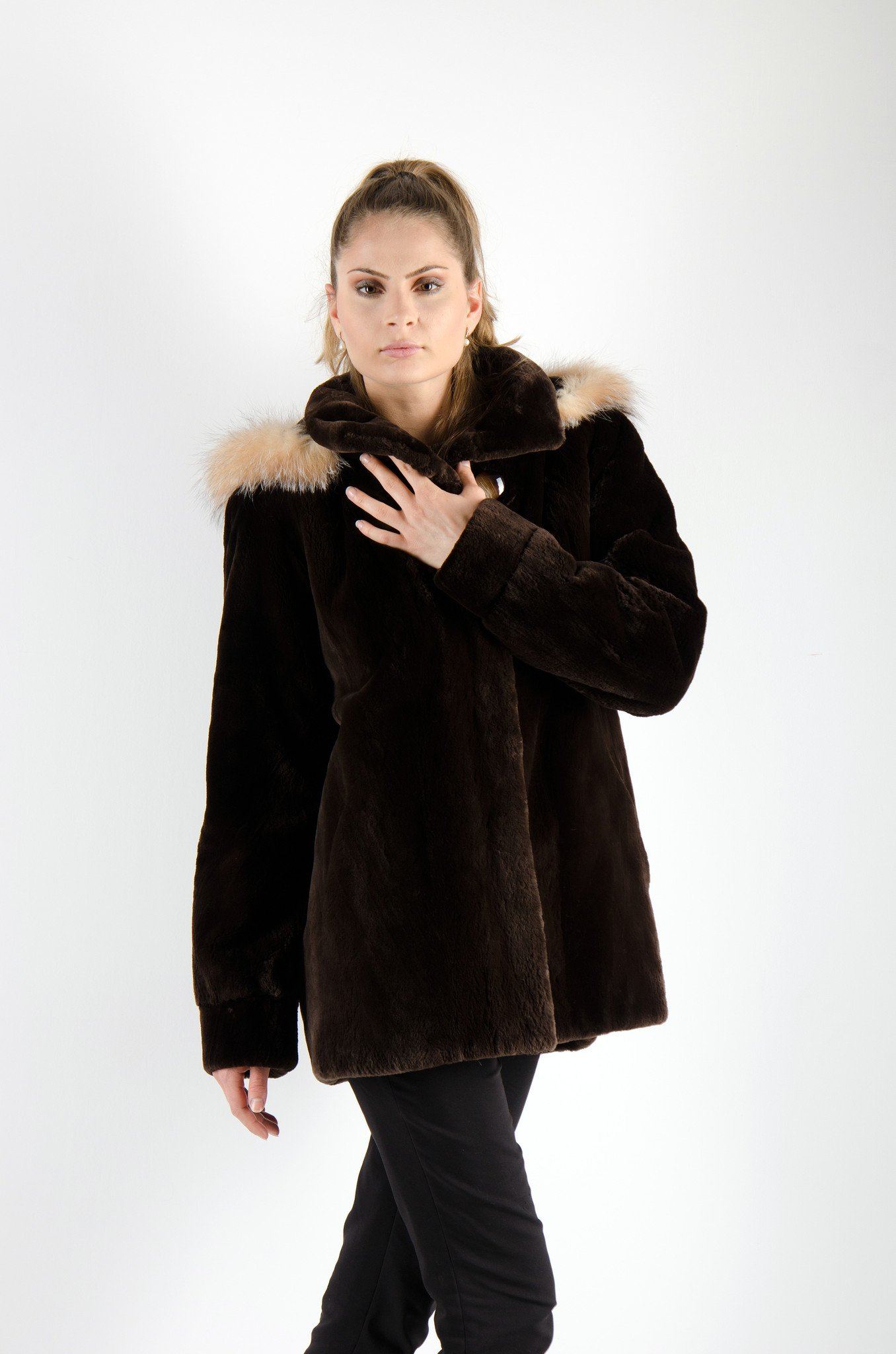 42 | Hooded Sheared Beaver Fur Jacket Jackets Starlight Furs S 