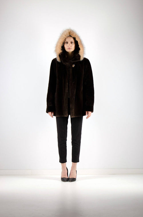 42 | Hooded Sheared Beaver Fur Jacket Jackets Starlight Furs 