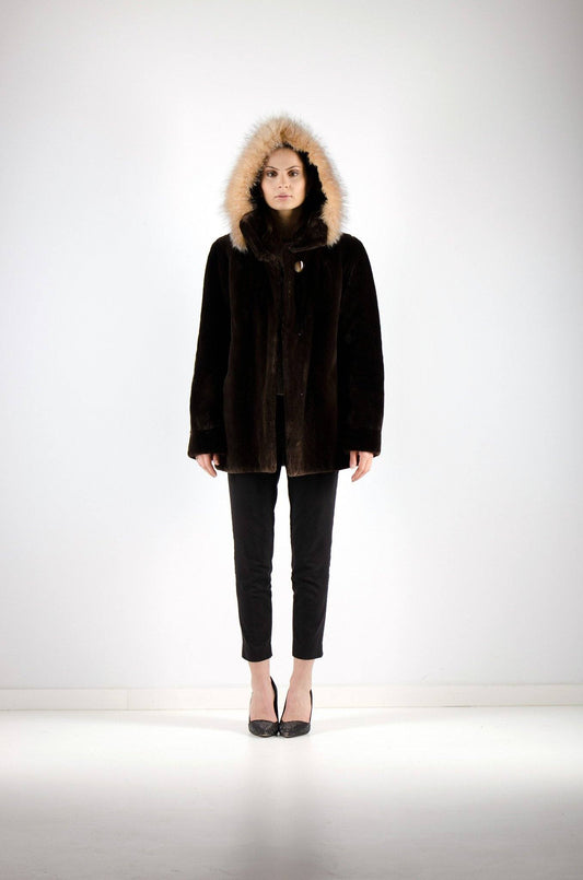 42 | Hooded Sheared Beaver Fur Jacket Jackets Starlight Furs 