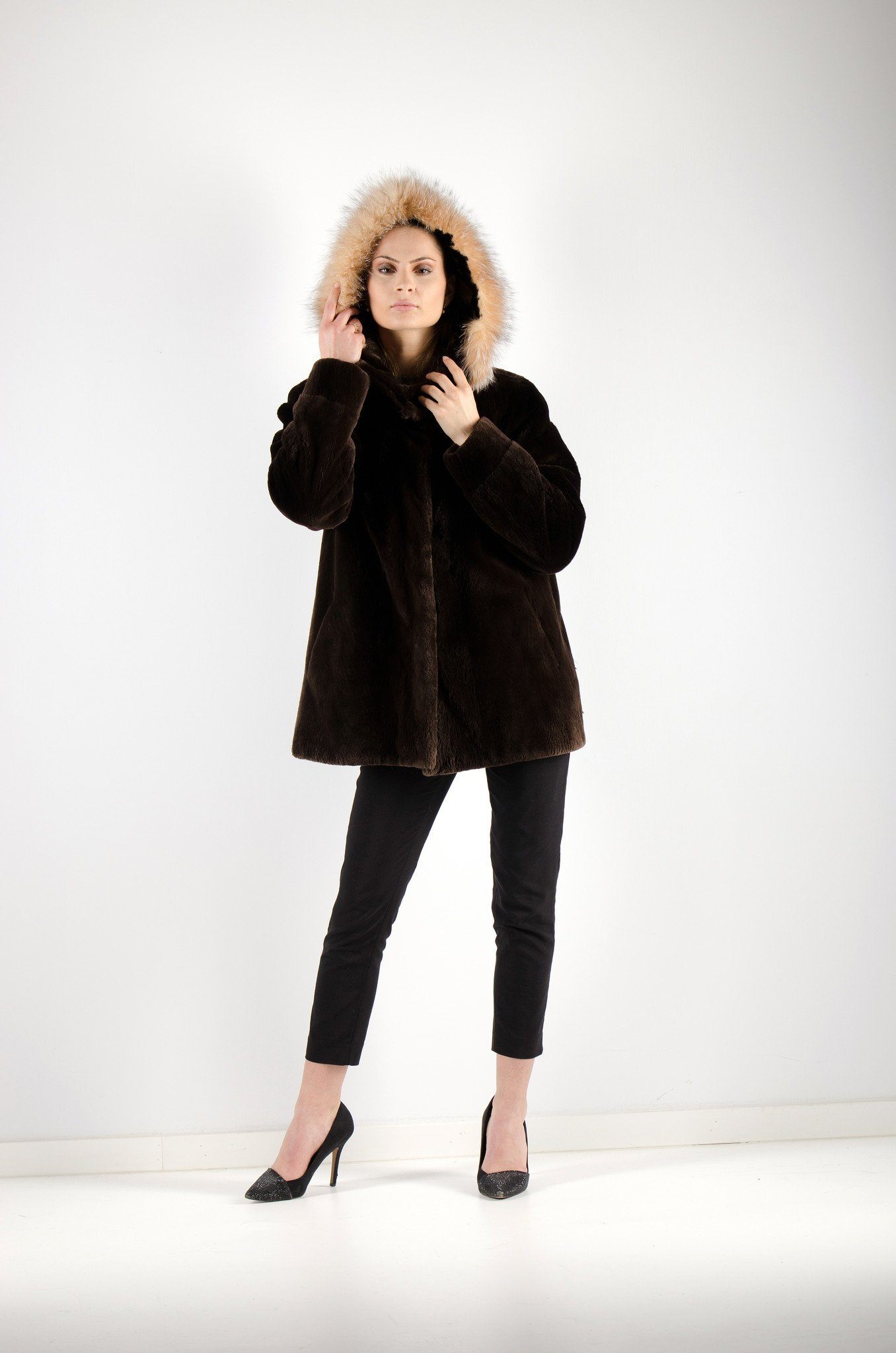 42 | Hooded Sheared Beaver Fur Jacket Jackets Starlight Furs L 
