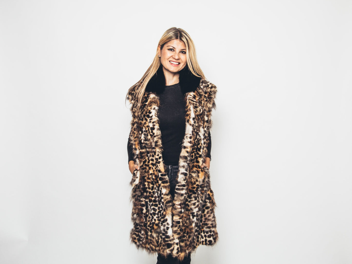 44 | Long Tunic Vest Coyote Patchwork Print Vests Starlight Furs 