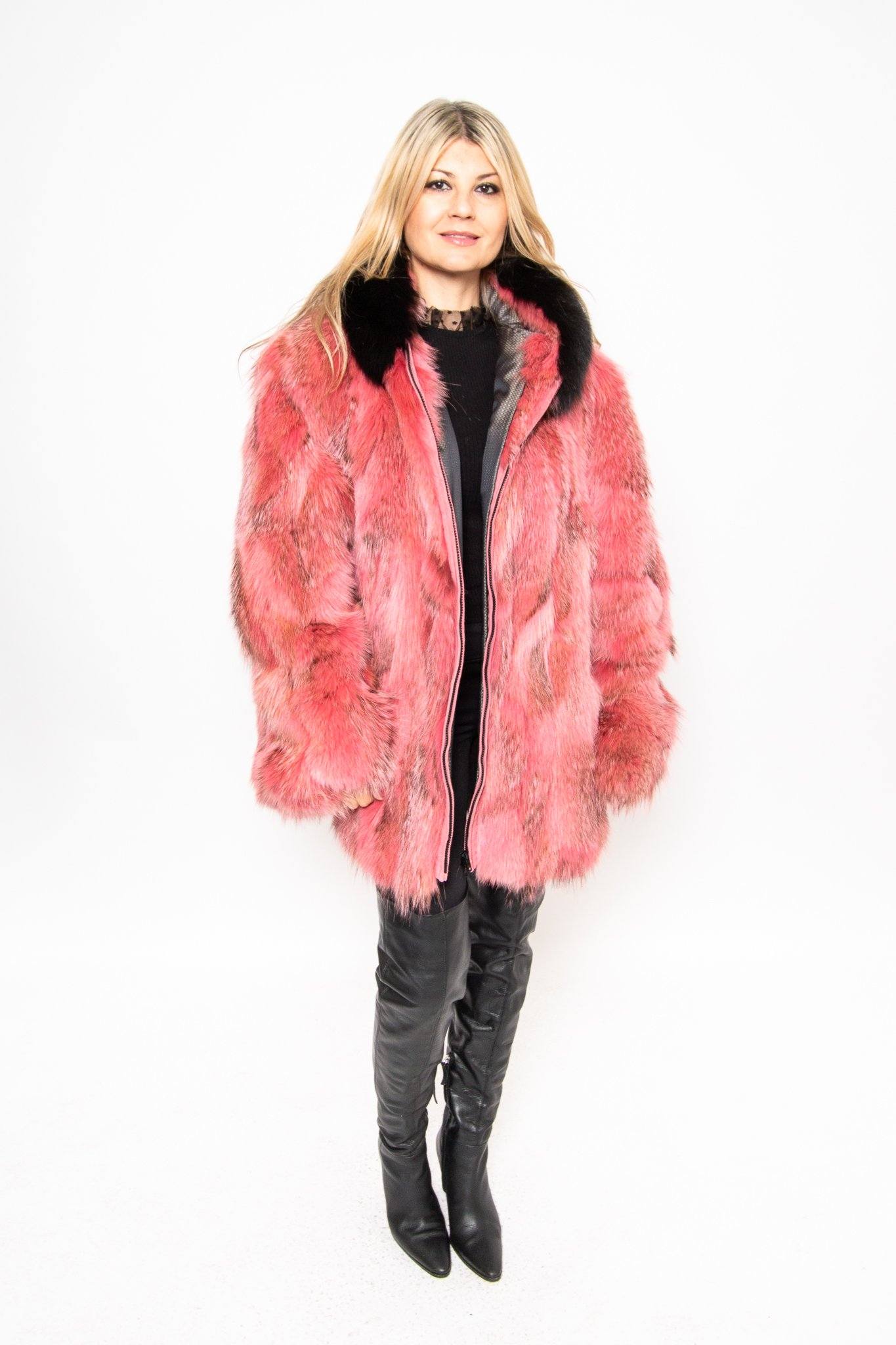 45 | Women's Coyote Jacket With Hood Trim Fox Jackets Starlight Furs 