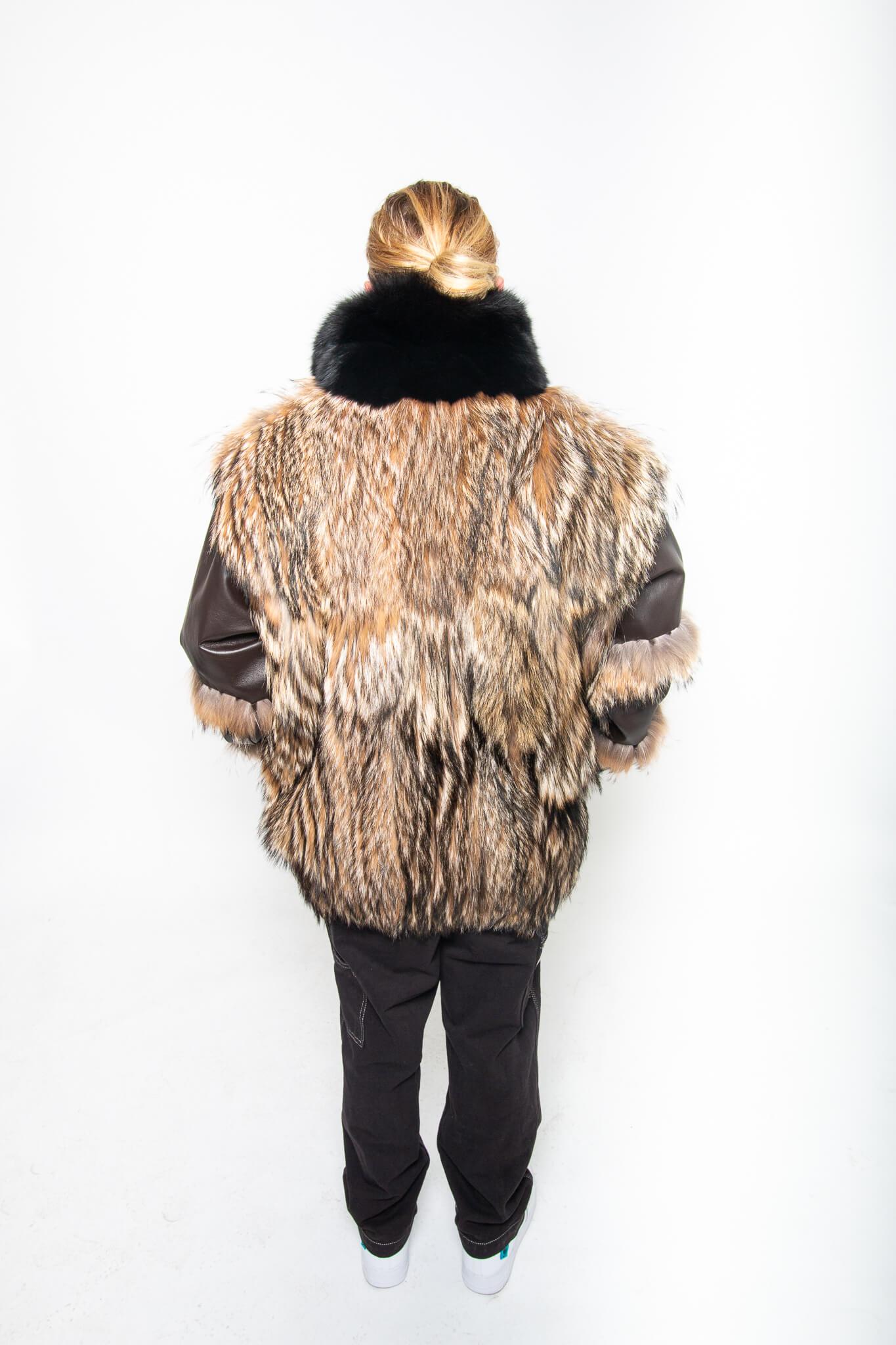 49 | Men's Jacket Coyote & Leather with Fox Collar men's Starlight Furs 