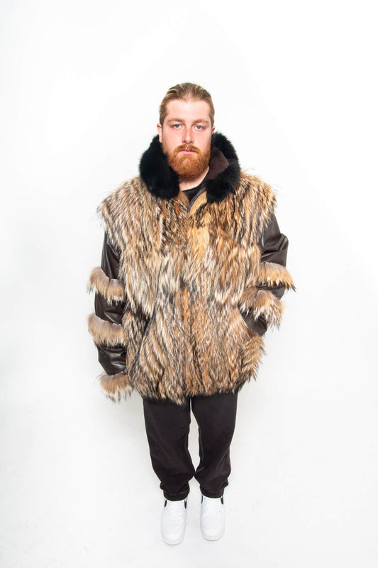 49 | Men's Jacket Coyote & Leather with Fox Collar men's Starlight Furs 