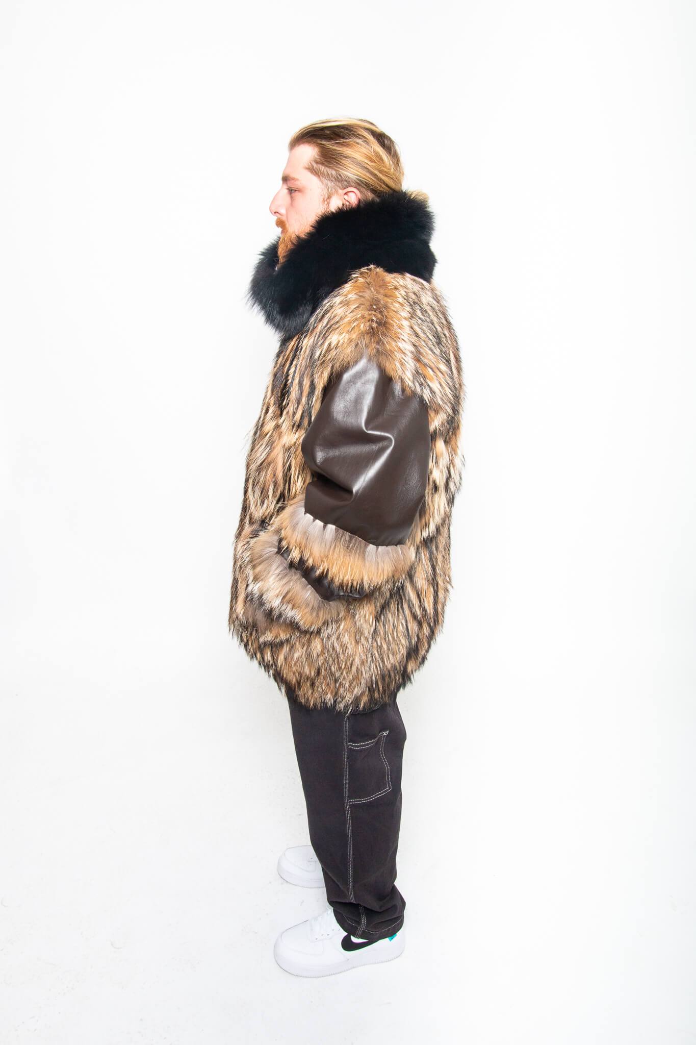49 | Men's Jacket Coyote & Leather with Fox Collar men's Starlight Furs 