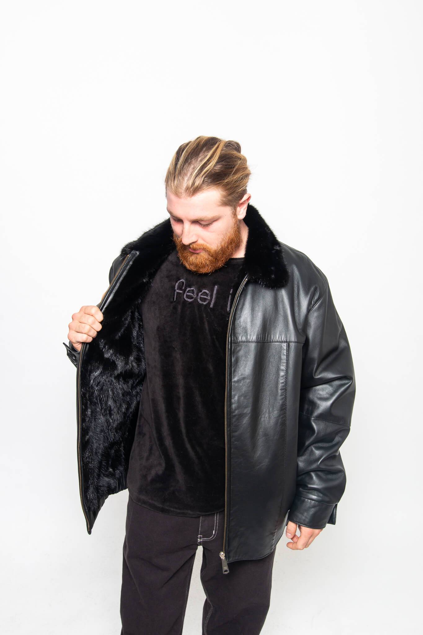 MEN'S REVERSIBLE DARK RANCH MINK FUR AND LEATHER BOMBER JACKET – The Real  Fur Deal