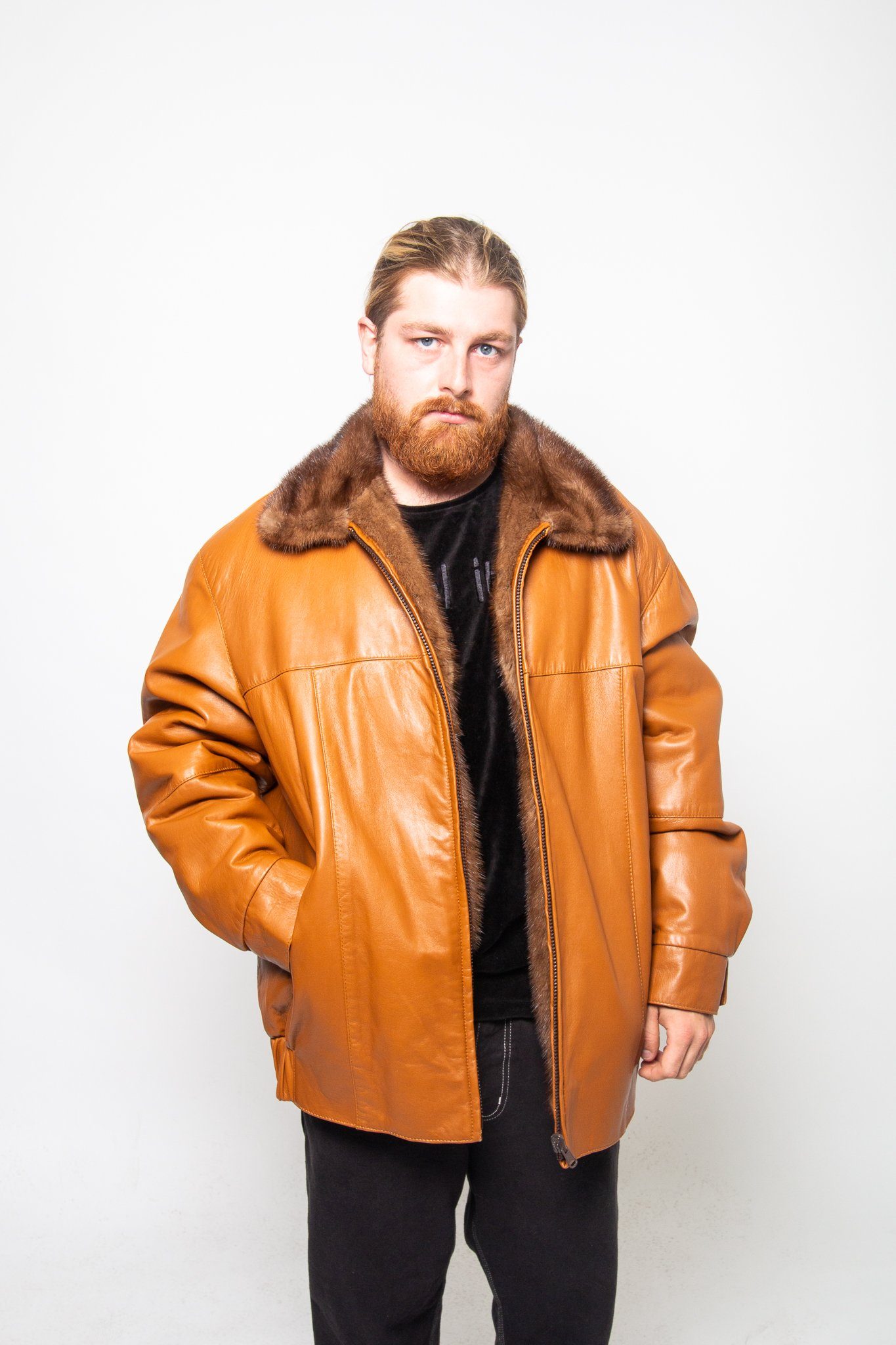 MEN'S REVERSIBLE DARK RANCH MINK FUR AND LEATHER BOMBER JACKET – The Real  Fur Deal