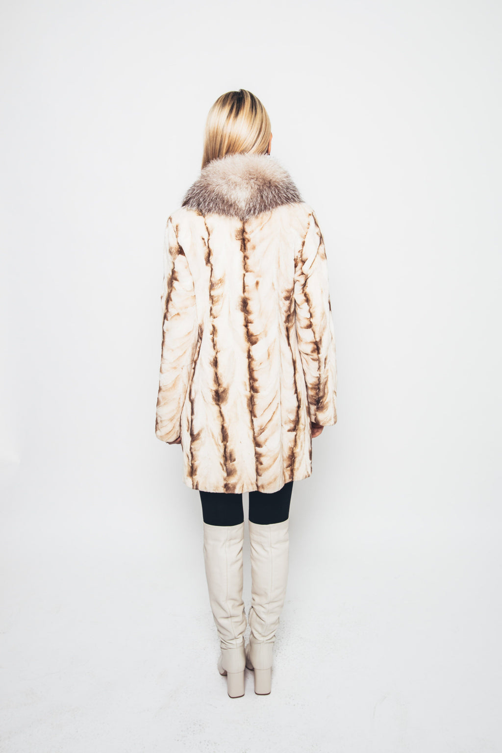 54 | Mink Pastel Tones Section Coat / Crystal Fox Collar Coats Starlight Furs 