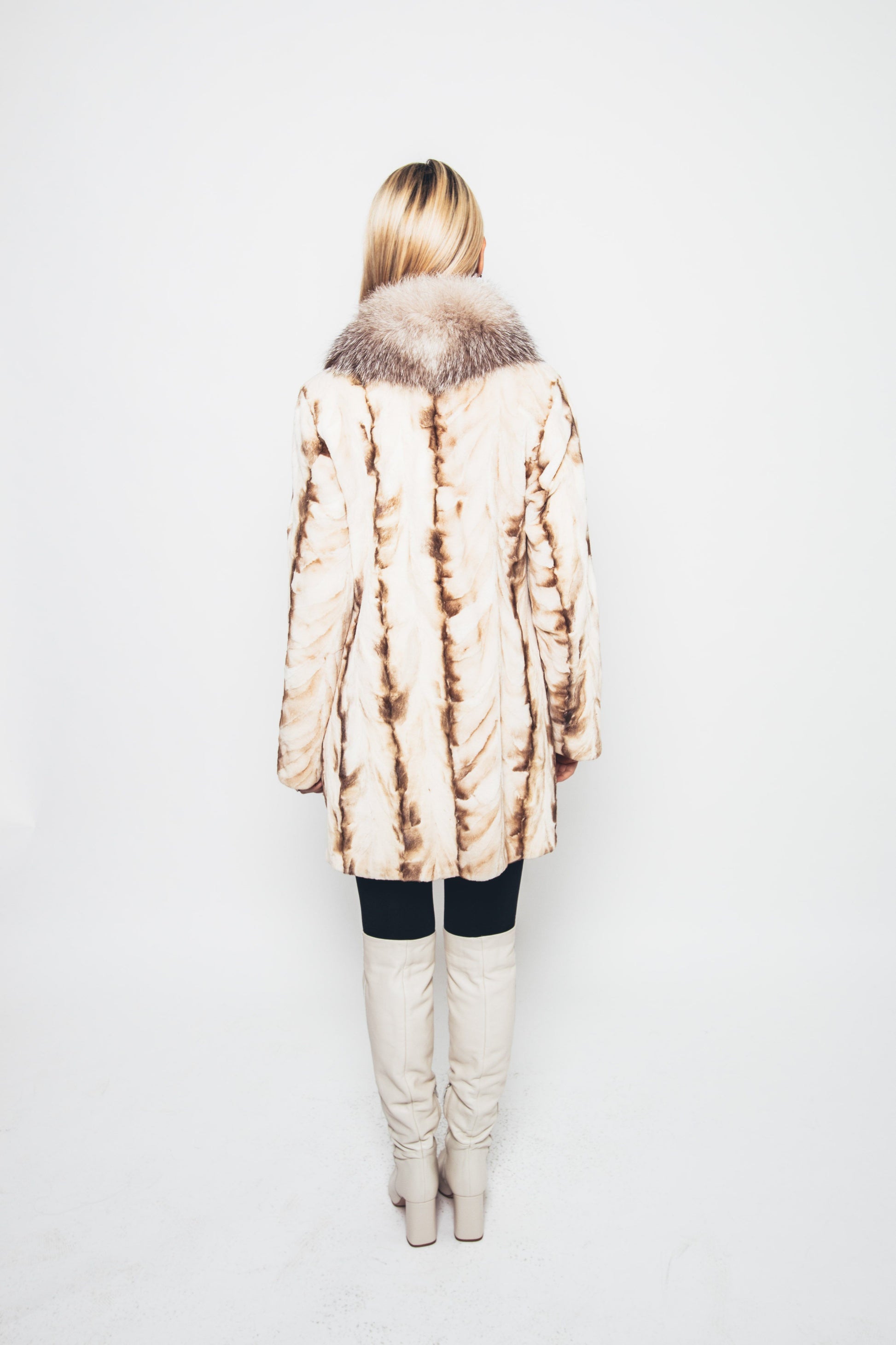 54 | Mink Pastel Tones Section Coat / Crystal Fox Collar Coats Starlight Furs 