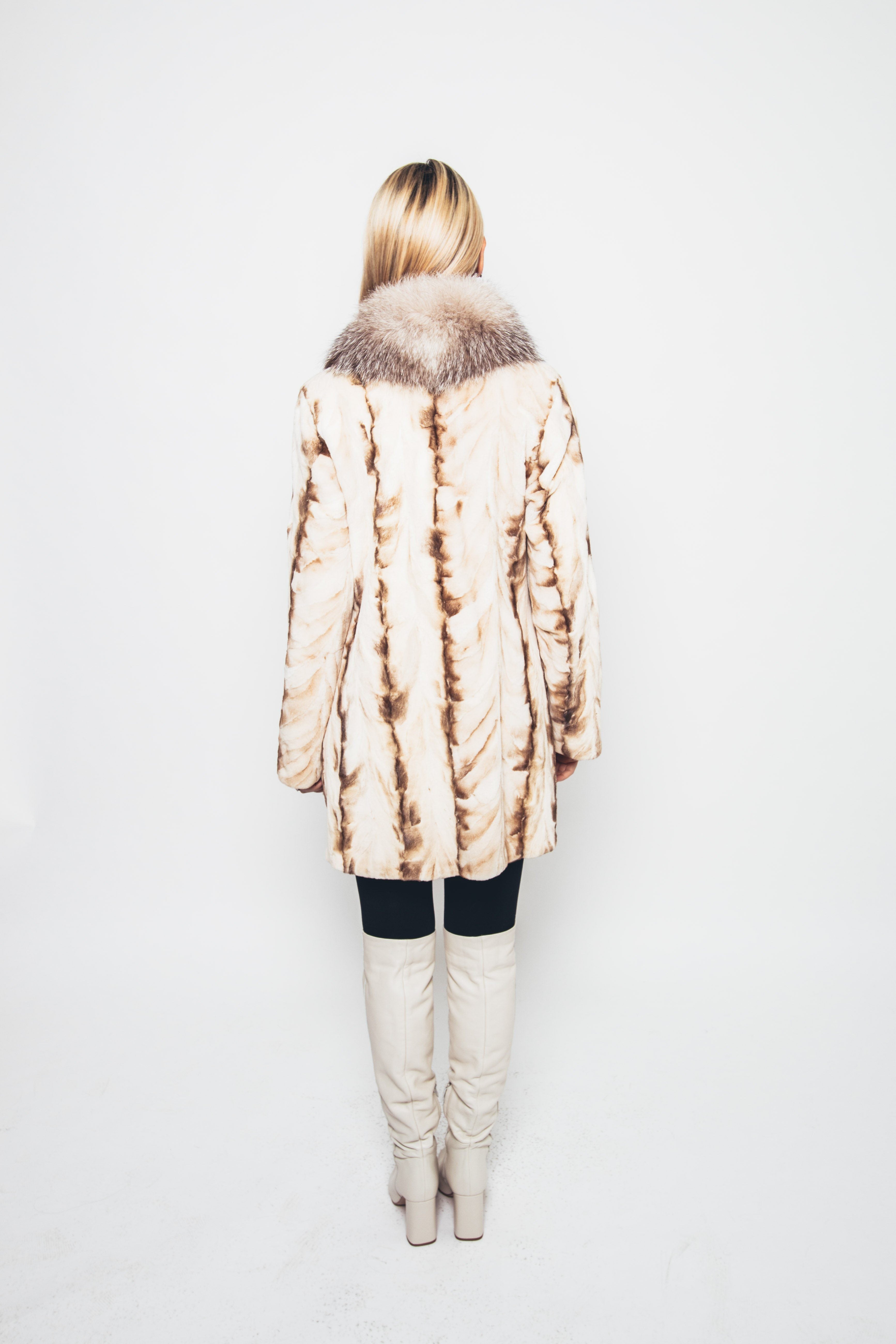 54 | Mink Pastel Tones Section Coat / Crystal Fox Collar Coats Starlight Furs 