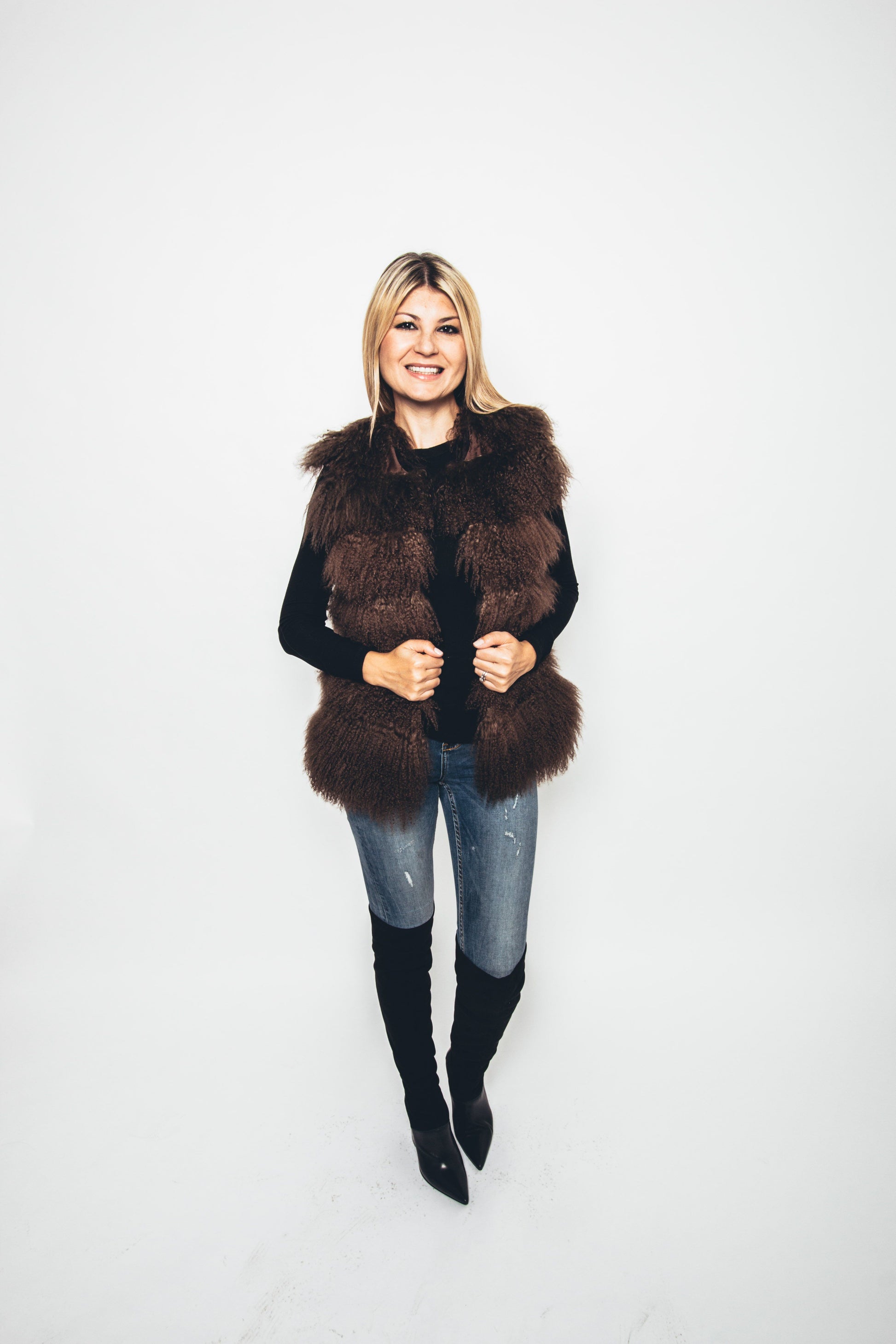 56 | Brown Mongolian Lamb Vest Vests Starlight Furs 