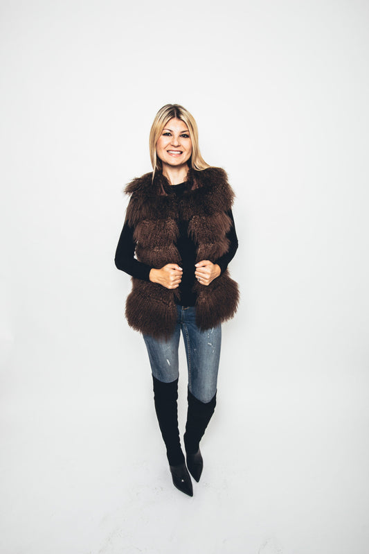 56 | Brown Mongolian Lamb Vest Vests Starlight Furs 