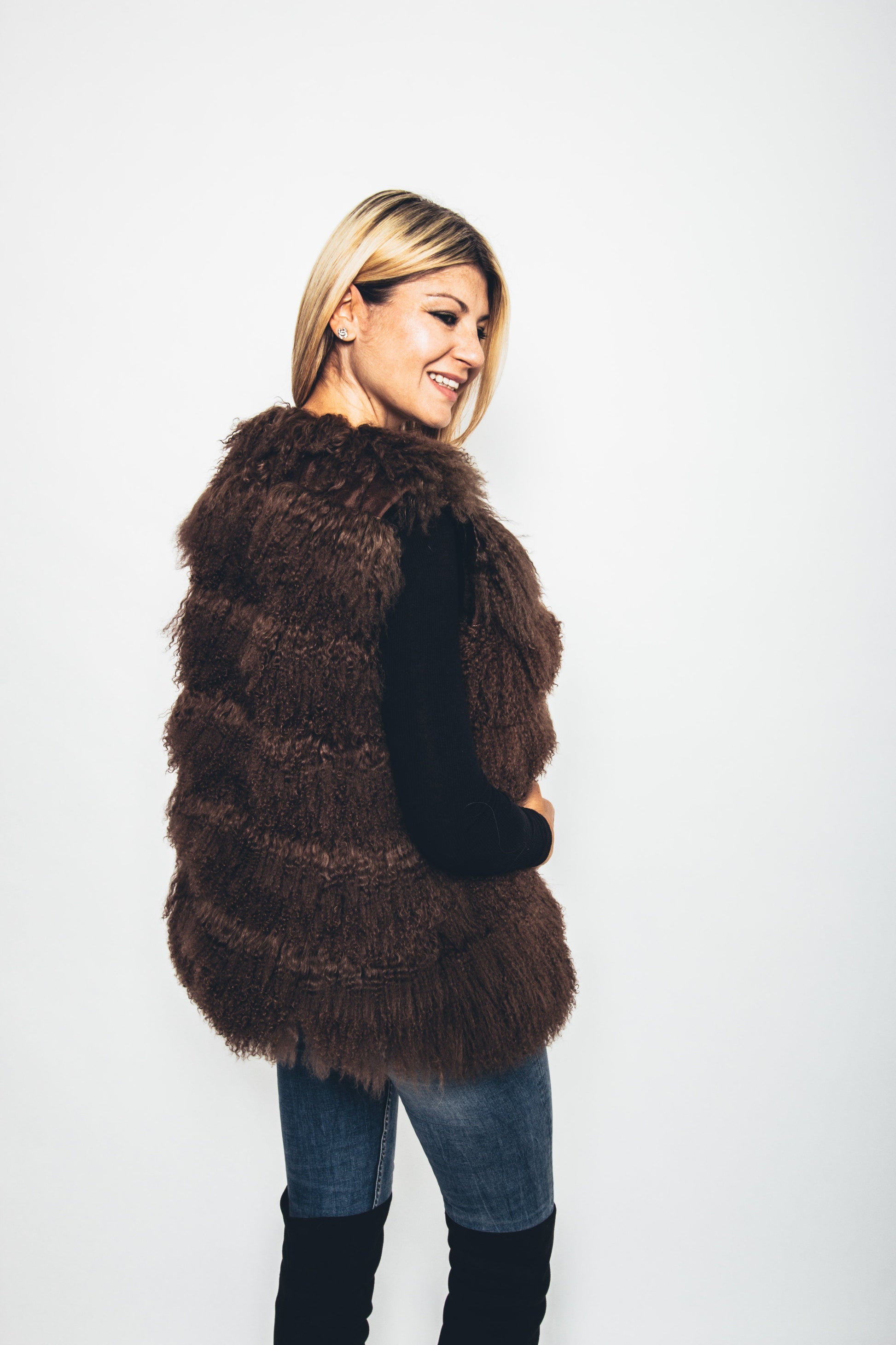 56 | Brown Mongolian Lamb Vest Vests Starlight Furs 