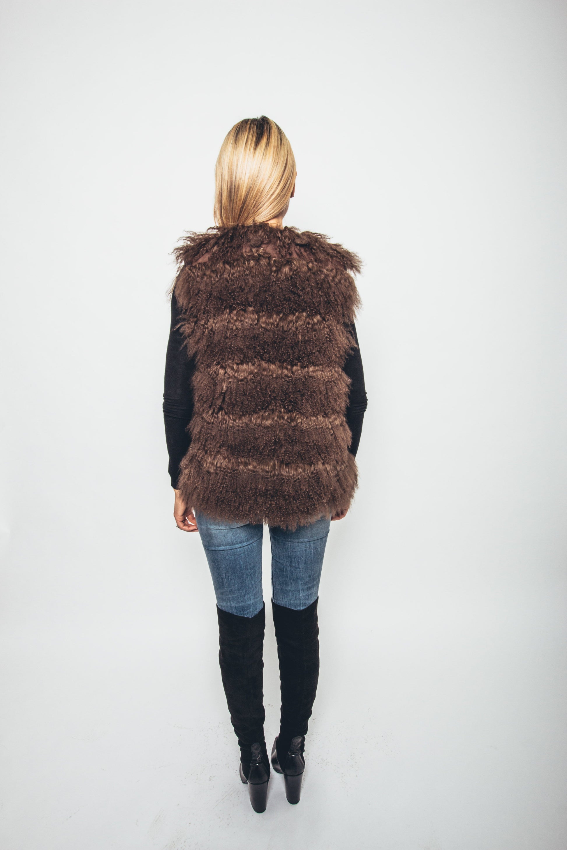 56 | Brown Mongolian Lamb Vest Vests Starlight Furs 