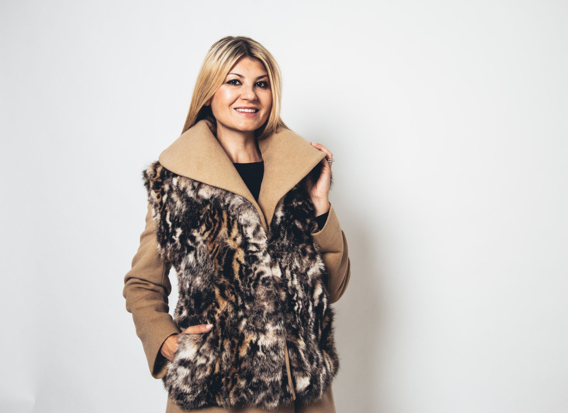 58 | Multi-Tone Patchwork Printed Coyote Vest Vests Starlight Furs 