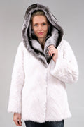 6 | Hooded White Tail Mink Coat with Chinchilla Rex Rabbit Coats Starlight Furs 