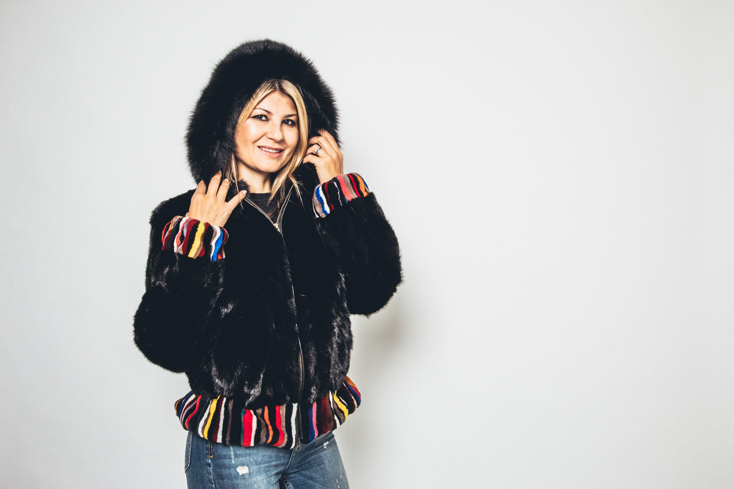 65 | Patchwork Mink Bomber Jacket, Multi Tones Sheared Beaver Jackets Starlight Furs 