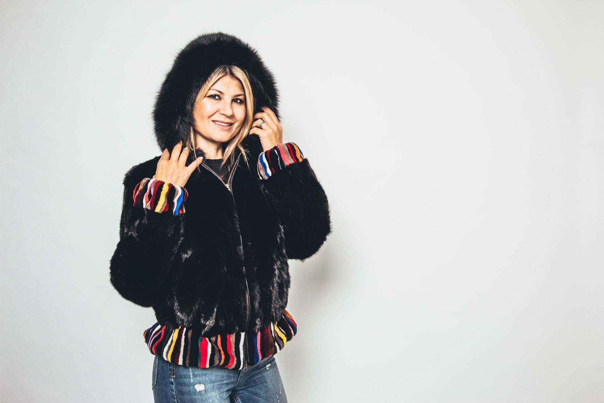 65 | Patchwork Mink Bomber Jacket, Multi Tones Sheared Beaver Jackets Starlight Furs 