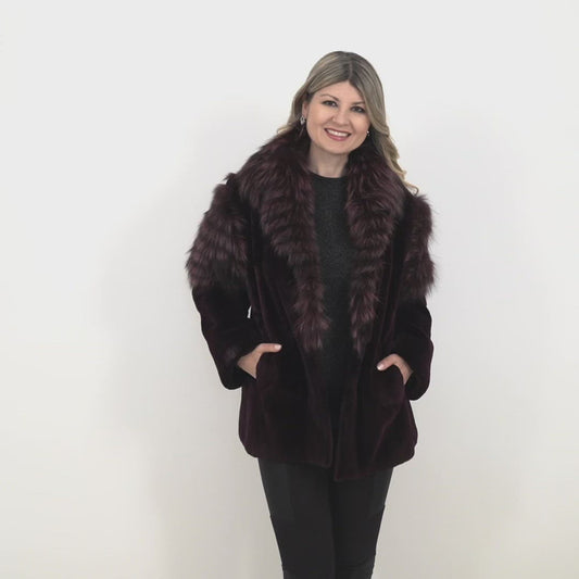 Purple Beaver Jacket with Purple Fox Fur Trim