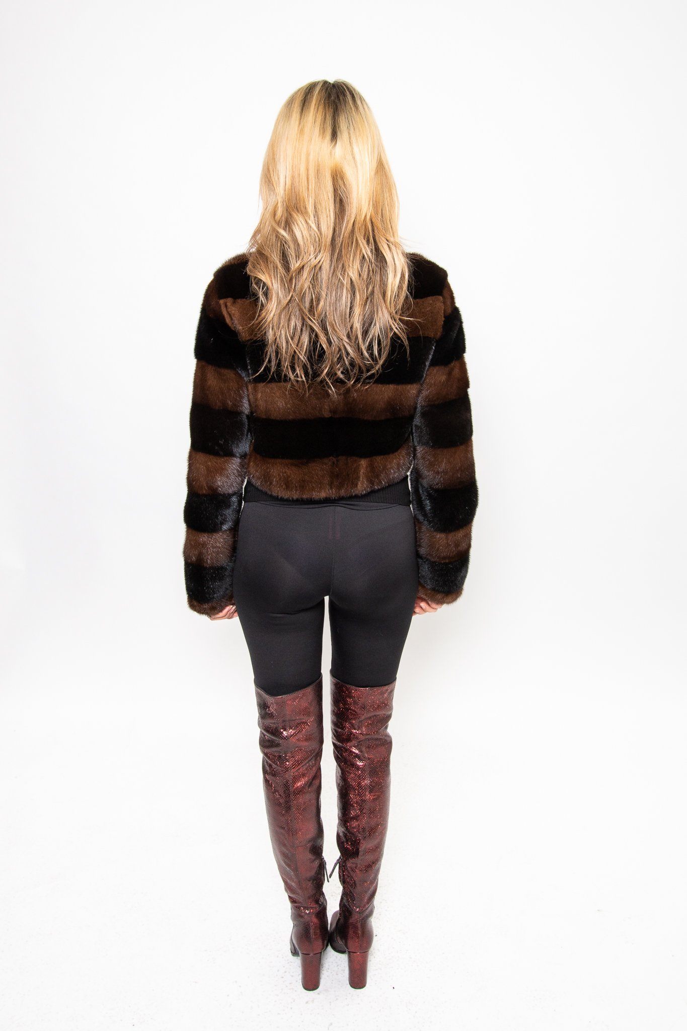 76 | Two-Tone Dark Brown Mink Crop Jacket Jackets Starlight Furs 