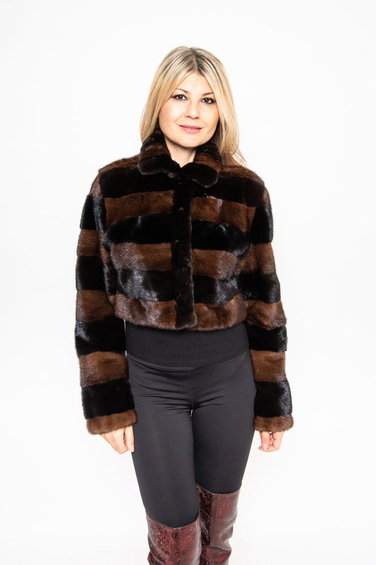 76 | Two-Tone Dark Brown Mink Crop Jacket Jackets Starlight Furs 