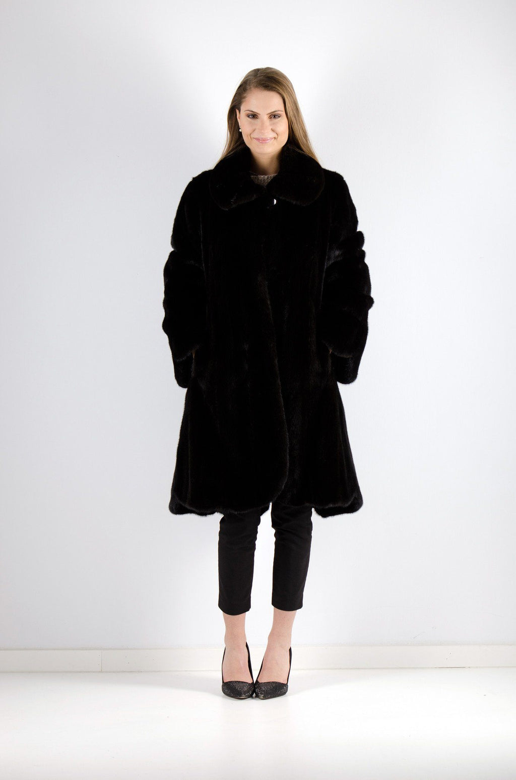 Black mink long coat, luxury fur outerwear by Starlight Furs Montreal 
