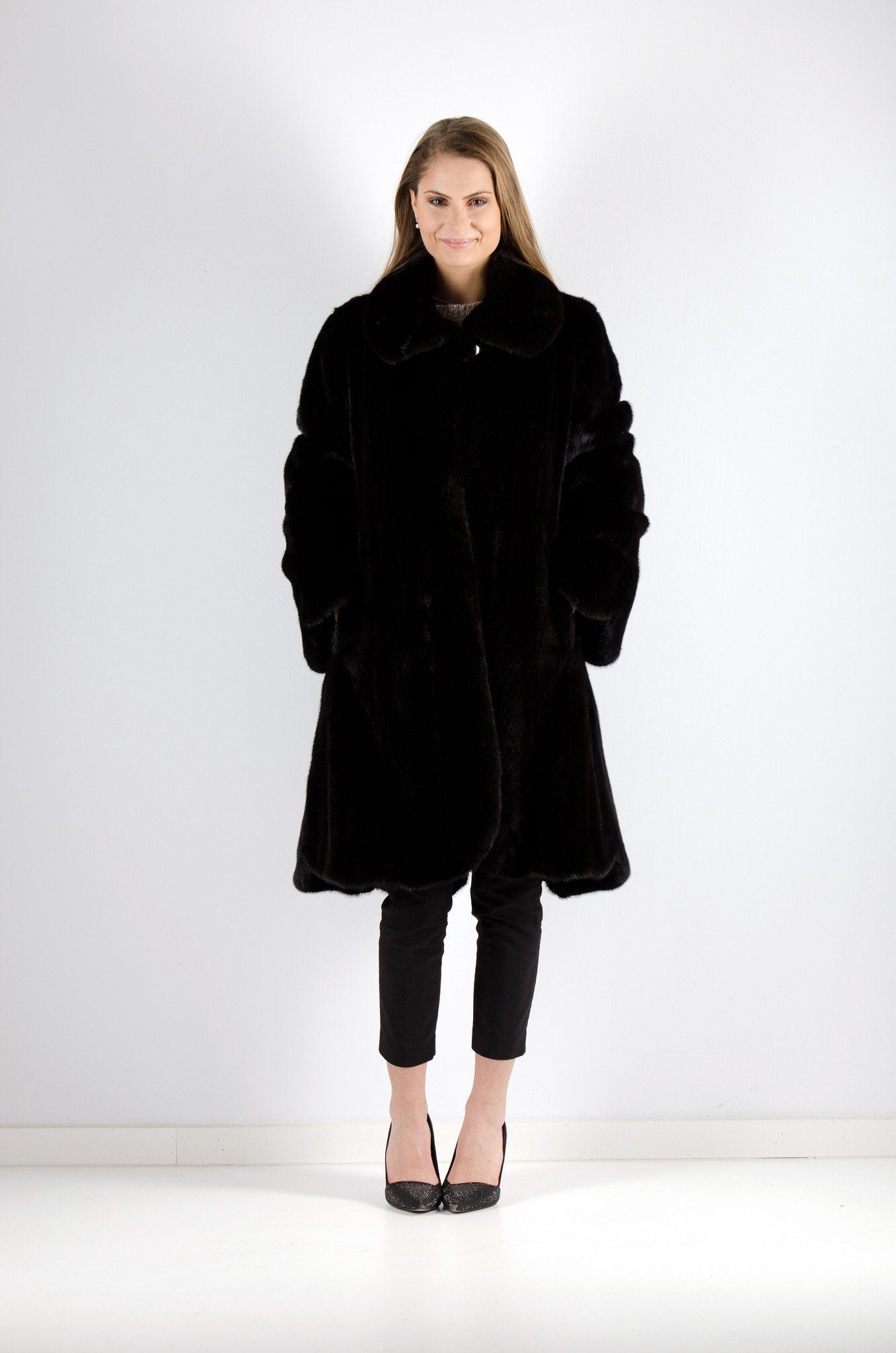 Black mink long coat, luxury fur outerwear by Starlight Furs Montreal 