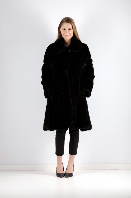 Black mink long coat, luxury fur outerwear by Starlight Furs Montreal 