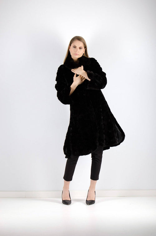 Black dyed mink fur coat, handcrafted luxury outerwear by Starlight Furs Montreal 