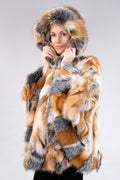 Hooded red fox fur cape, luxury statement outerwear by Starlight Furs Montreal