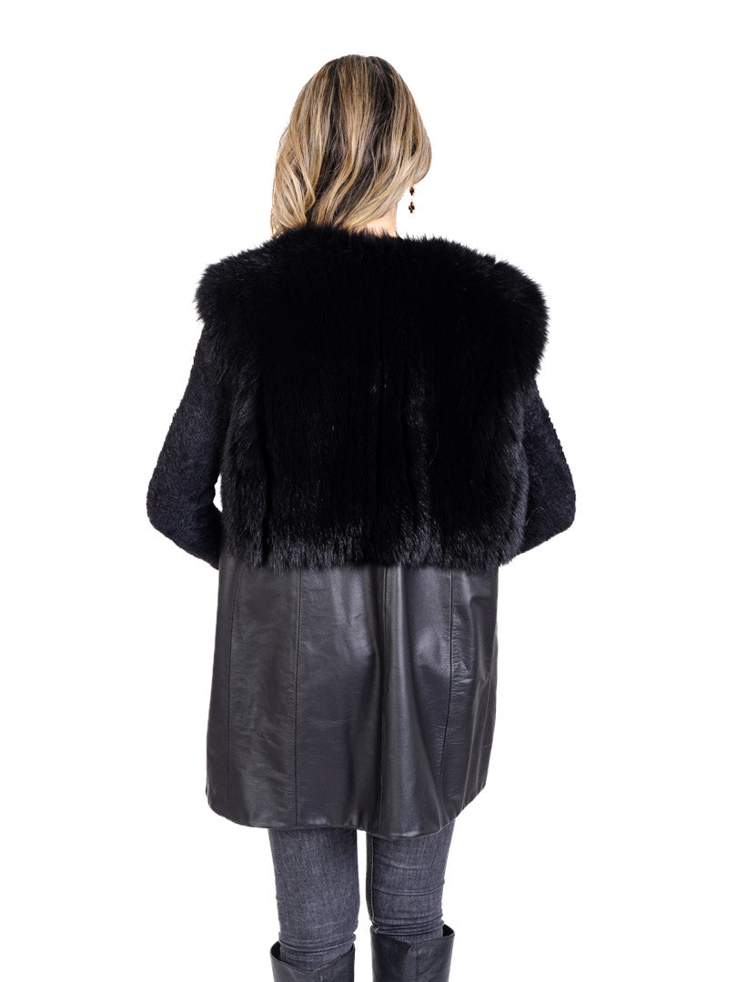 Black Fox Fur and Leather Vest Vests Starlight Furs 