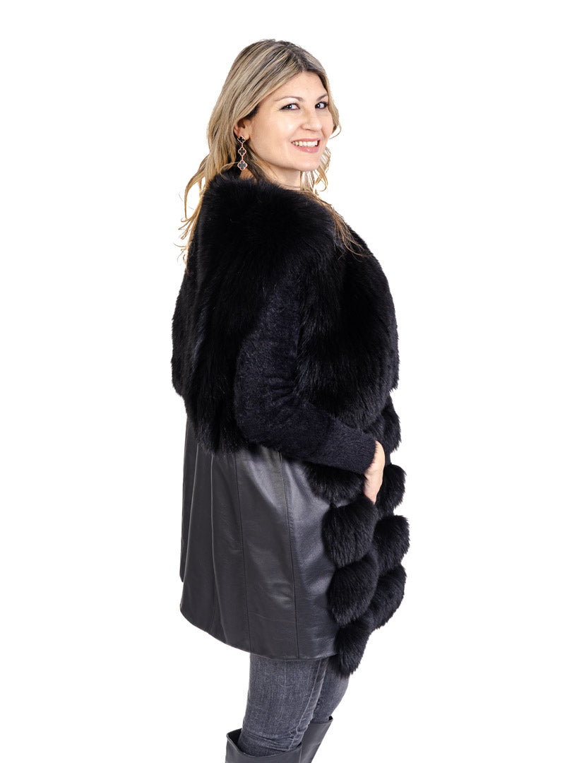 Black Fox Fur and Leather Vest Vests Starlight Furs 
