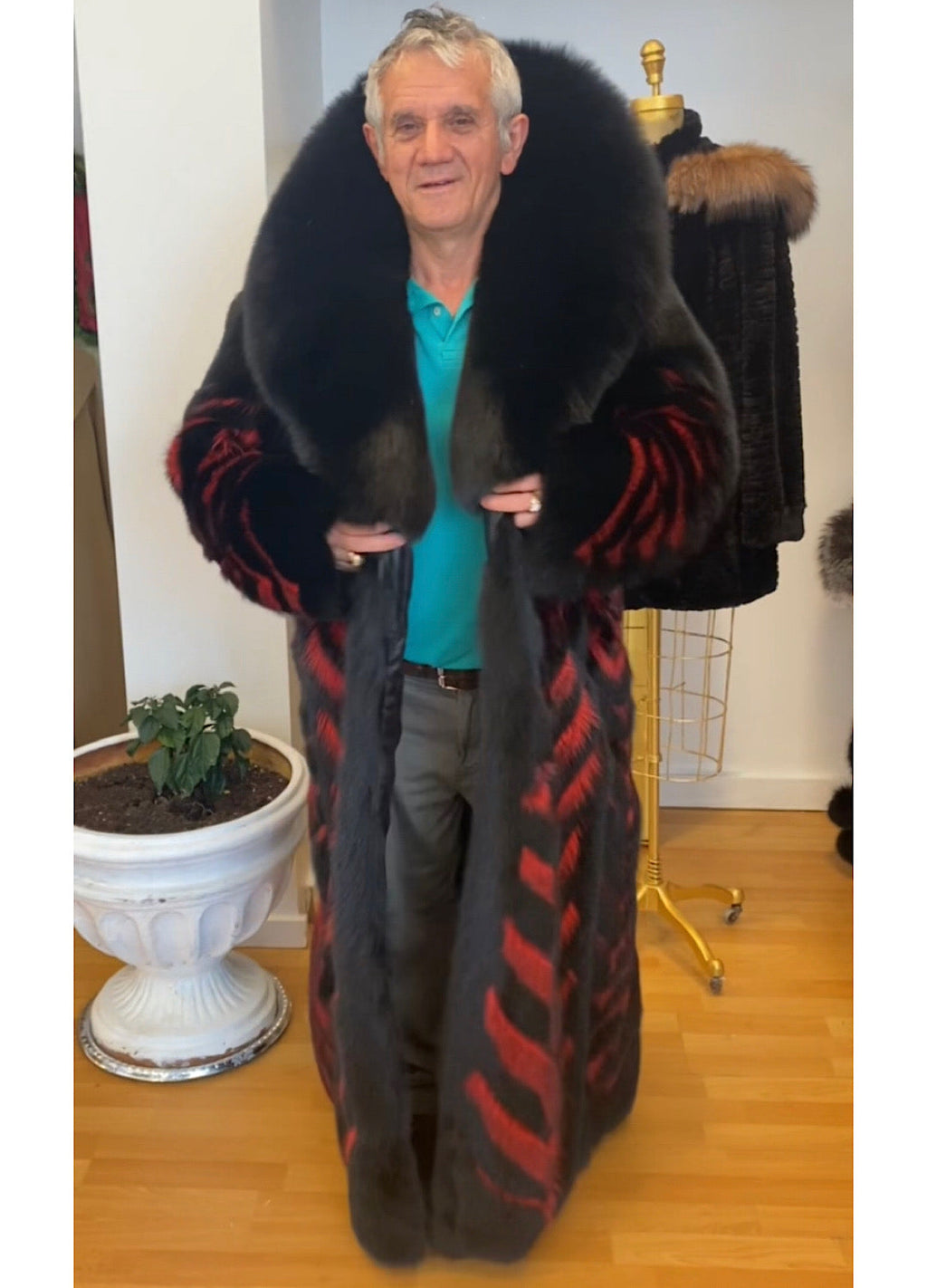 Black Fox Fur and Red Raccoon Fur Coat Coats & Jackets Starlight Furs 