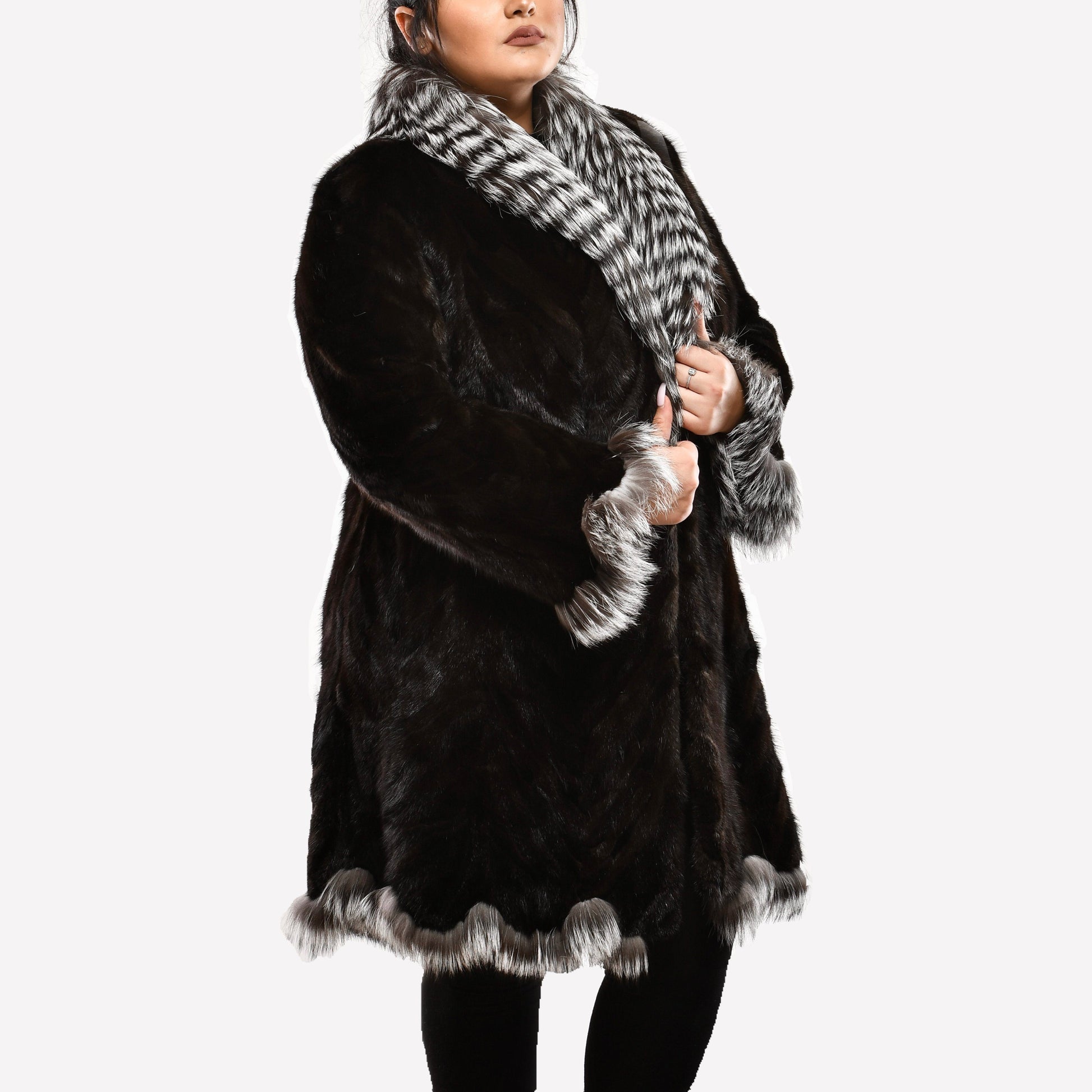 Black Mink Scalloped with Silver Fox Collar Coats Starlight Furs 