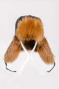Red fox fur aviator hat, luxury winter accessory handcrafted in Montreal by Starlight Furs