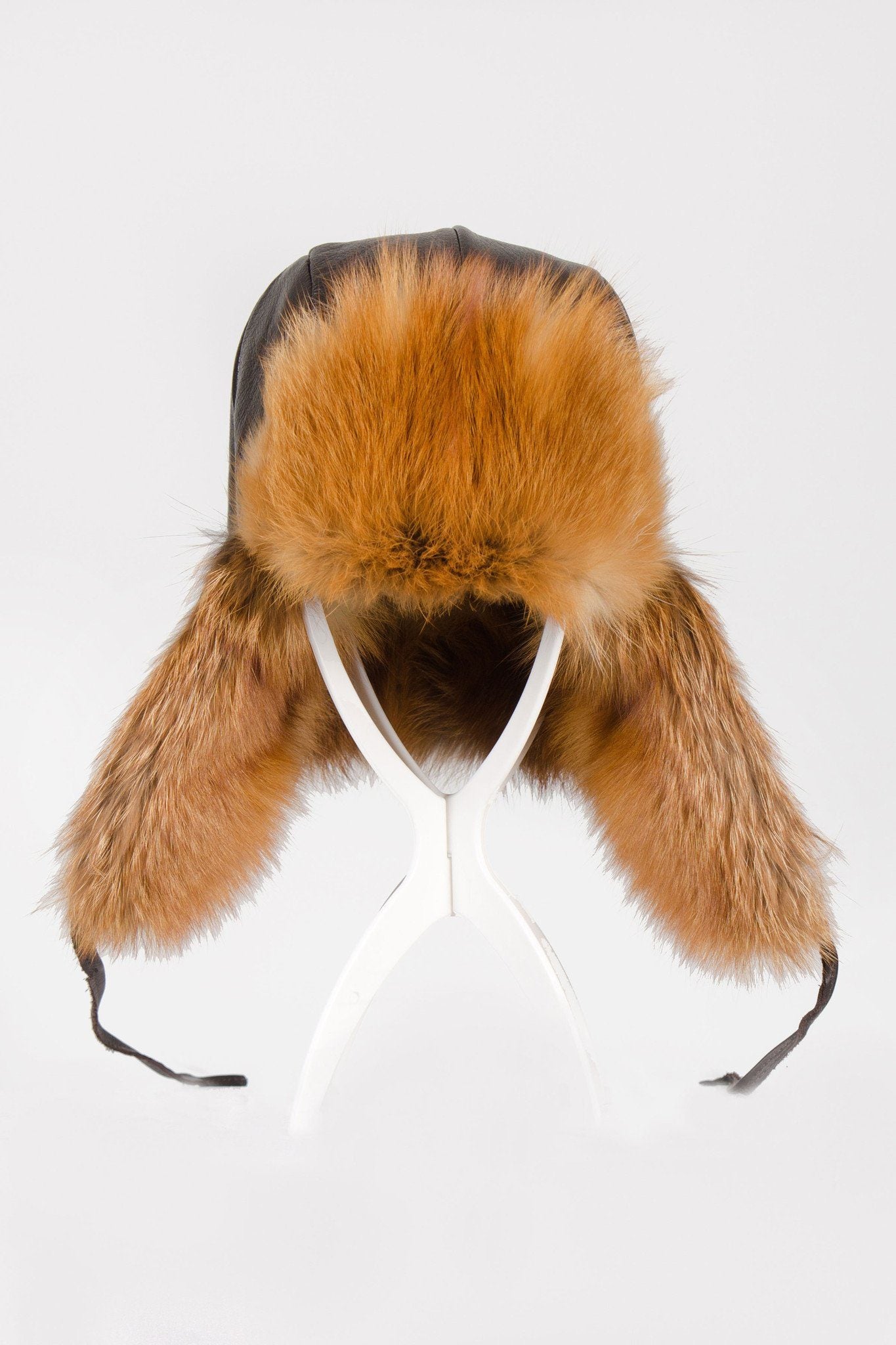 Red fox fur aviator hat, luxury winter accessory handcrafted in Montreal by Starlight Furs